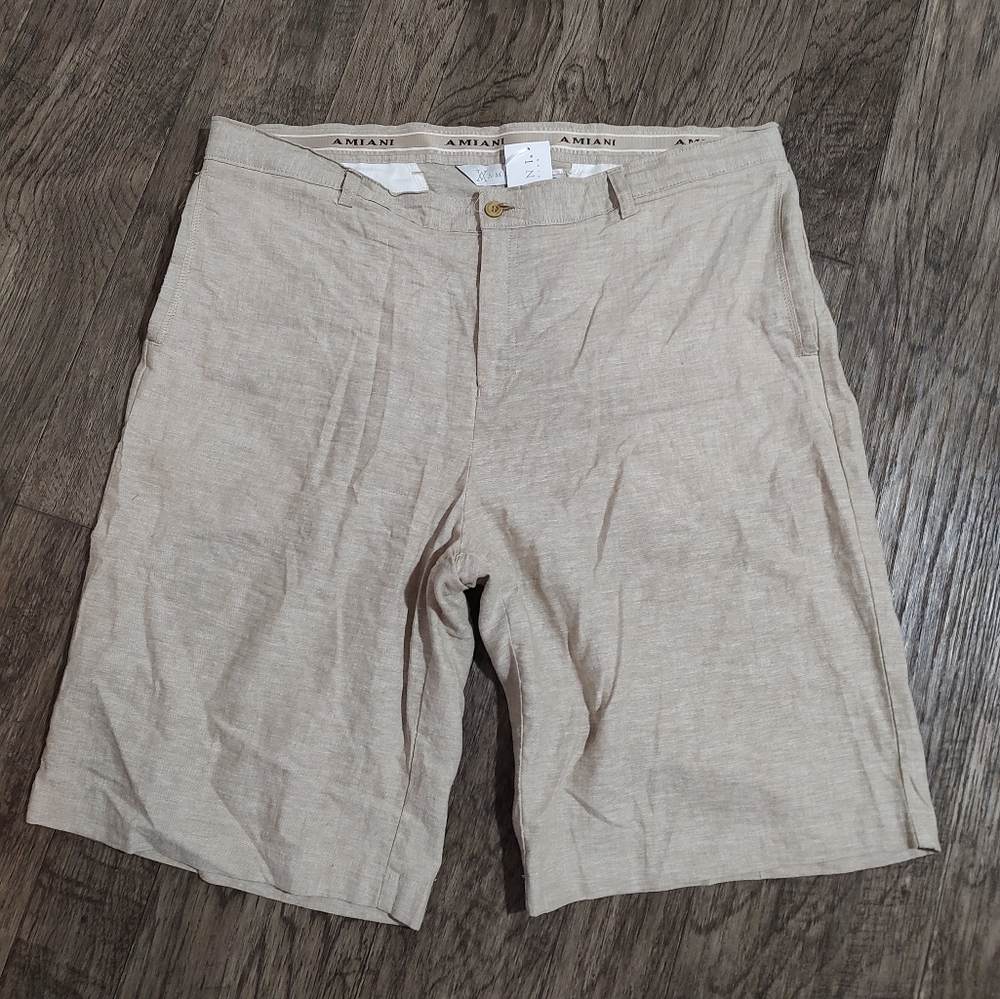 Amiani Linen Cotton Blend Tan Men's Bermuda Shorts Size 38